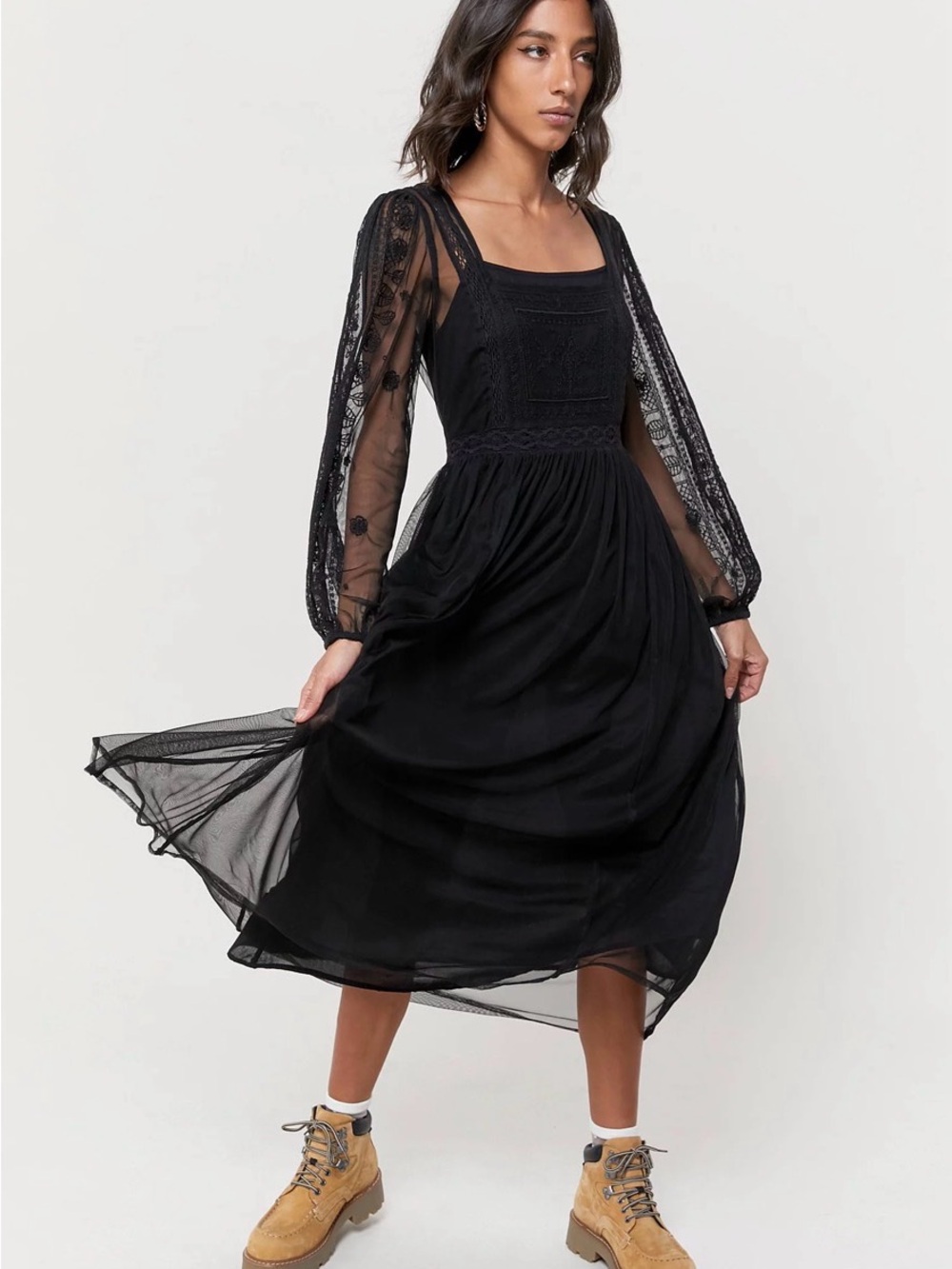 NWT Urban Outfitters Black Lace Midi Dress